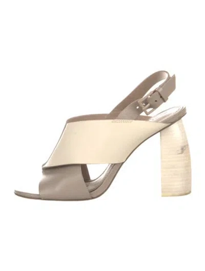Pre-owned Mercedes Castillo Leather Colorblock Pattern Slingback Sandals In Gray