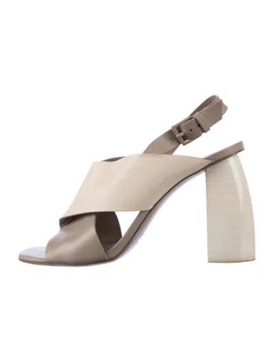 Pre-owned Mercedes Castillo Leather Colorblock Pattern Slingback Sandals In Grey