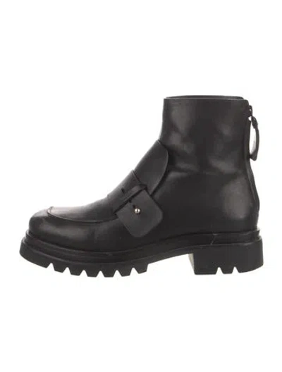 Pre-owned Mercedes Castillo Leather Combat Boots In Black
