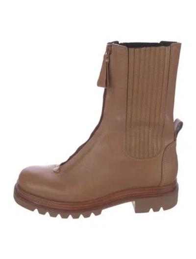 Pre-owned Mercedes Castillo Leather Combat Boots In Brown