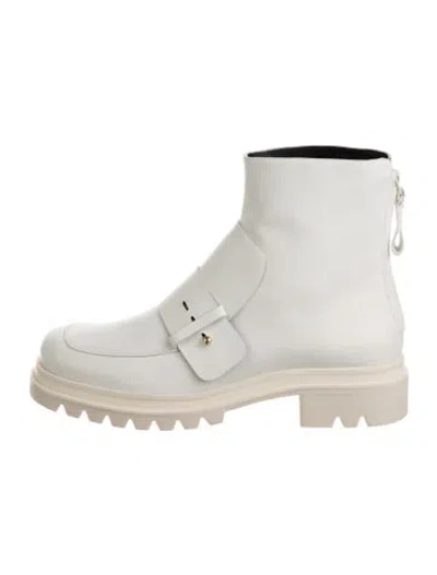 Pre-owned Mercedes Castillo Leather Combat Boots In White