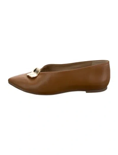 Pre-owned Mercedes Castillo Leather Flats In Brown