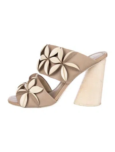 Pre-owned Mercedes Castillo Leather Floral Print Sandals In Neutrals