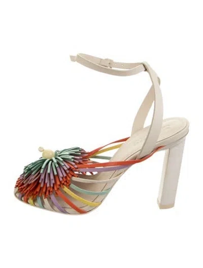 Pre-owned Mercedes Castillo Leather Fringe Trim Accent Sandals In Gold