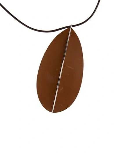 Pre-owned Mercedes Castillo Leather Mirror Walnut Pendant Necklace, 36" In Brown