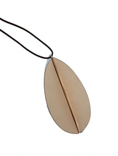 Pre-owned Mercedes Castillo Leather Mirror Walnut Pendant Necklace, 36" In Brown