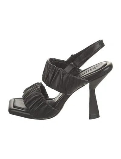 Pre-owned Mercedes Castillo Leather Polka Dot Print Slingback Sandals In Black