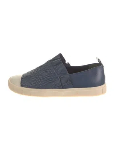 Pre-owned Mercedes Castillo Leather Ruffle Embellishment Flats In Blue