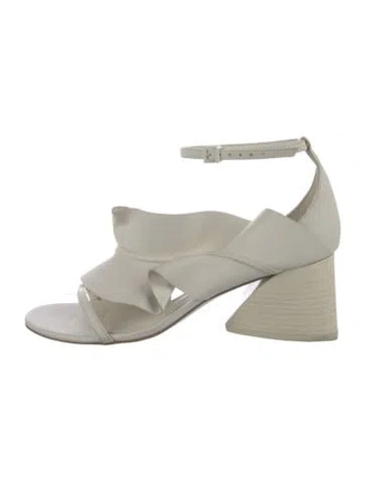 Pre-owned Mercedes Castillo Leather Ruffle Embellishment Sandals In Neutral