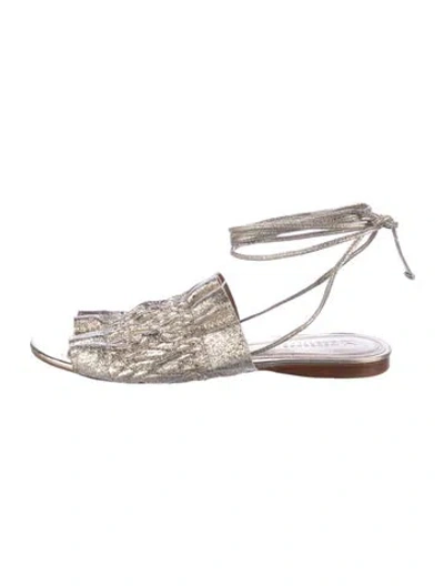 Pre-owned Mercedes Castillo Leather Sandals In Gold/metallic