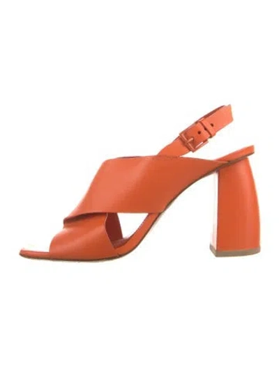 Pre-owned Mercedes Castillo Leather Sandals In Orange