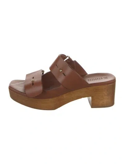 Pre-owned Mercedes Castillo Leather Slides In Brown