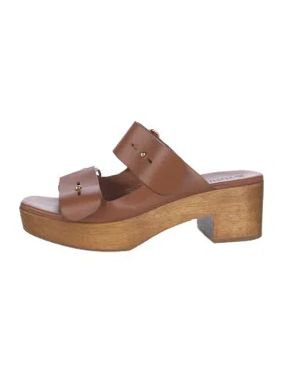 Pre-owned Mercedes Castillo Leather Slides In Brown
