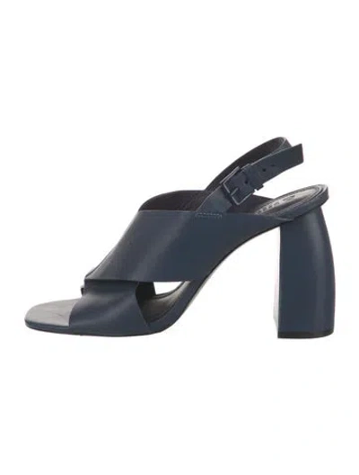 Pre-owned Mercedes Castillo Leather Slingback Sandals In Blue