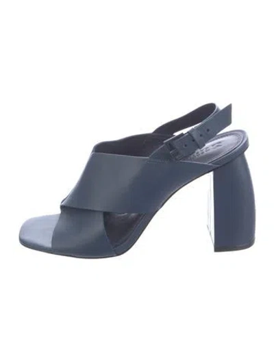 Pre-owned Mercedes Castillo Leather Slingback Sandals In Blue