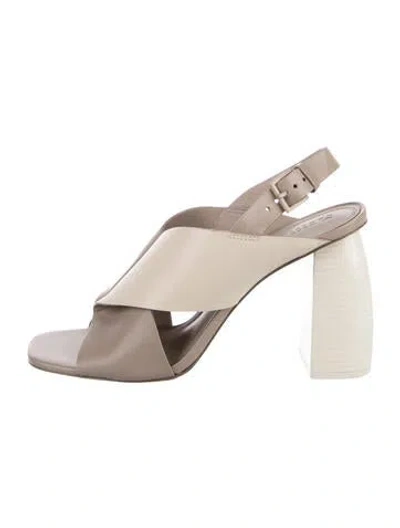 Pre-owned Mercedes Castillo Leather Slingback Sandals In Gray