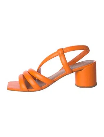 Pre-owned Mercedes Castillo Leather Slingback Sandals In Orange