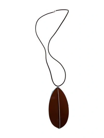 Pre-owned Mercedes Castillo Leather Walnut Pendant Necklace, 36" In Multi