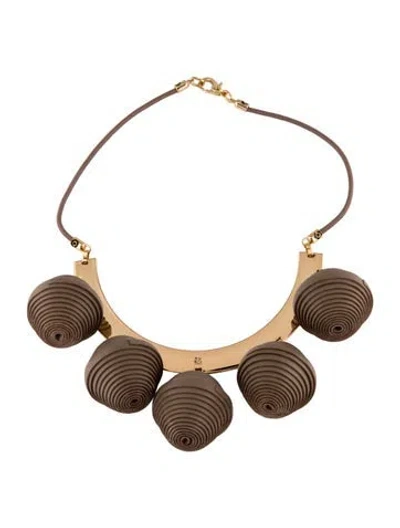 Pre-owned Mercedes Castillo Modular Pom Collar Necklace, 16" In Brown