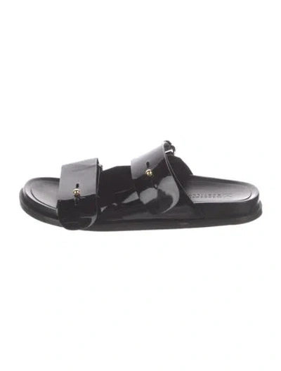 Pre-owned Mercedes Castillo Patent Leather Slides In Black