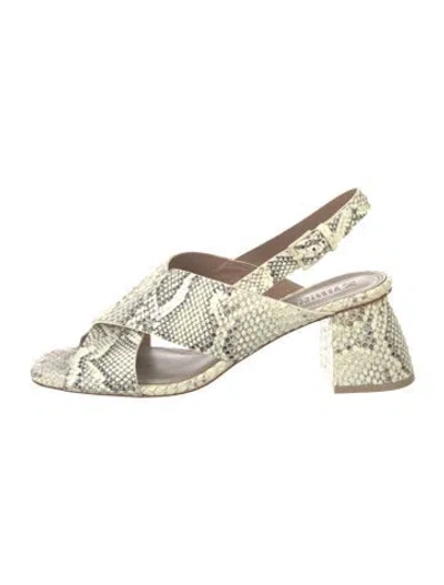 Pre-owned Mercedes Castillo Python Animal Print Slingback Sandals In Neutral