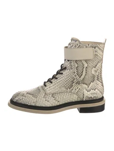 Pre-owned Mercedes Castillo Snakeskin Animal Print Combat Boots In Neutral
