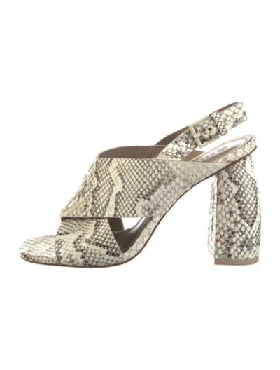 Pre-owned Mercedes Castillo Snakeskin Animal Print Sandals In White
