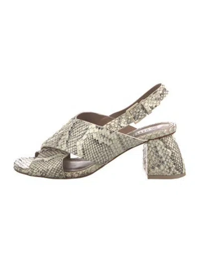 Pre-owned Mercedes Castillo Snakeskin Animal Print Slingback Sandals In Neutral