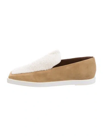 Pre-owned Mercedes Castillo Suede Fur Trim Loafers In Neutrals