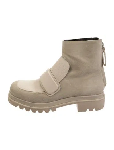 Pre-owned Mercedes Castillo Suede Leather Trim Embellishment Combat Boots In Neutrals