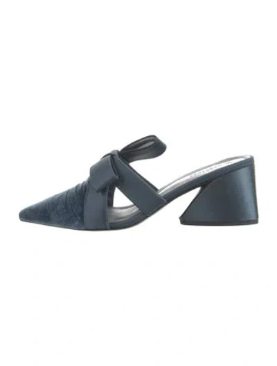 Pre-owned Mercedes Castillo Velvet Bow Accents Mules In Blue