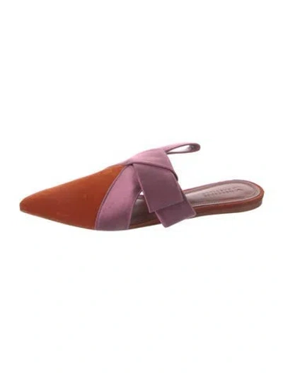 Pre-owned Mercedes Castillo Velvet Bow Accents Mules In Orange