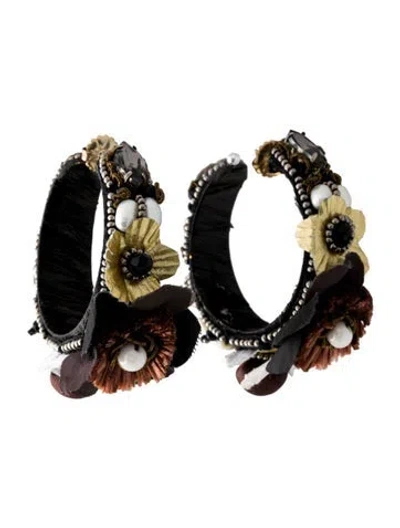 Pre-owned Mercedes Salazar Bead, Crystal, Fabric, Thread, & Plastic Floral Hoop Earrings In Multi