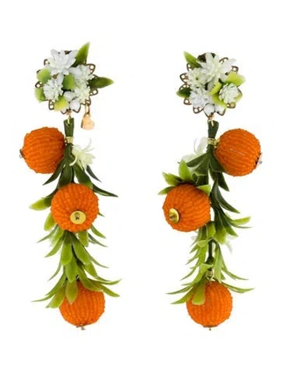 Pre-owned Mercedes Salazar Bead Orange Clip-on Drop Earrings In Multi