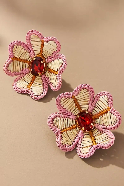Mercedes Salazar Flora Raffia Clip-on Earrings In Pink