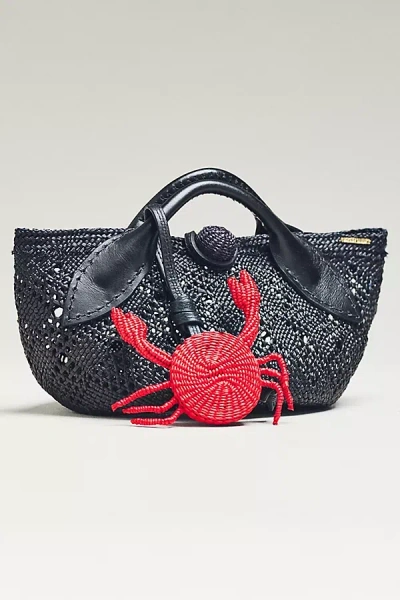 Mercedes Salazar Mini Raffia Crab Bag In Black