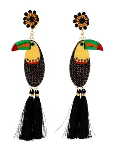 Pre-owned Mercedes Salazar Resin, Enamel & Crystal Keel-billed Toucan Drop Clip-on Earrings” In Multi
