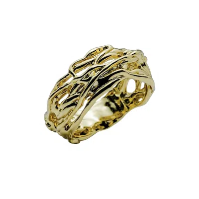 Mercela Women's Gold Woven Statement Ring – Chunky Textured Nature Inspired Ring Gift For Her