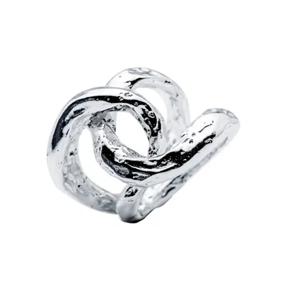 Mercela Women's Sculptural Organic Intertwined Statement Ring – Silver Contemporary Artisan Jewellery Inspir