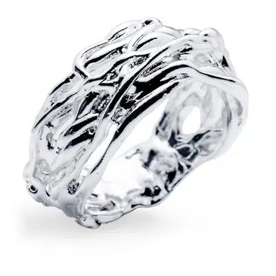 Mercela Women's Woven Statement Silver Ring – Chunky Textured Cocktail Ring Gift For Her In Metallic