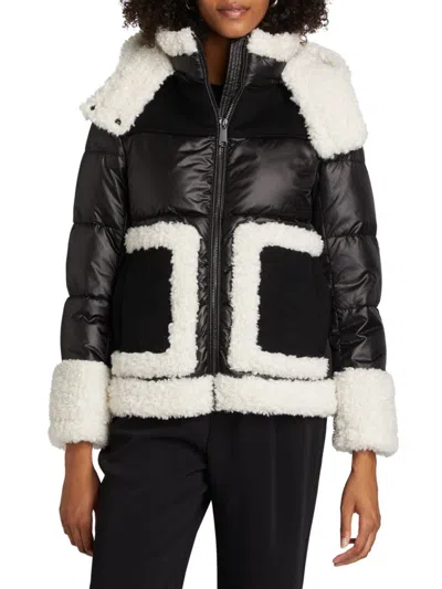 Mercer Collective Women's Dana Mixed-media Hooded Down Coat In Black