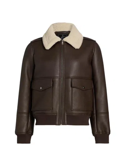 Mercer Collective Women's Sherpa & Faux-leather Bomber Jacket In Brown