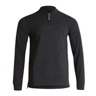 Mercery Legra Zip Neck Lux L/s Jersey Polo In Charcoal