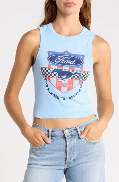 Merch Traffic Cotton Graphic Crop Tank In Baby Blue