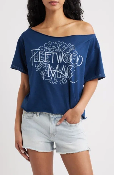 Merch Traffic Fleetwood Mac Off The Shoulder Tee In Blue