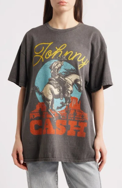 Merch Traffic Johnny Cash Rodeo Boyfriend Graphic T-shirt In Vintage Charcoal