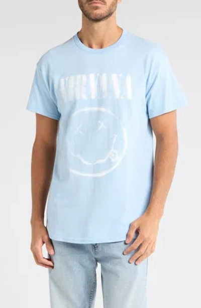 Merch Traffic Nirvana Burnout Smiley Graphic Print T-shirt<br /> In Light Blue