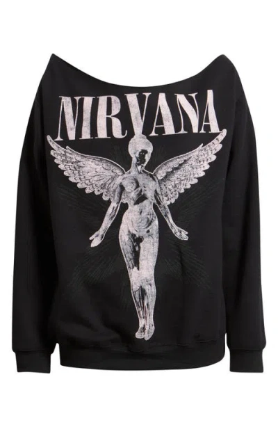 Merch Traffic Nirvana Graphic Off The Shoulder Sweatshirt In Black