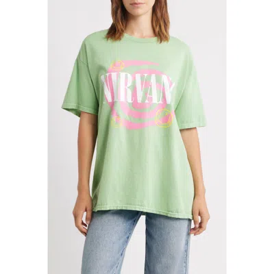 Merch Traffic Nirvana Swirl Oversize Graphic T-shirt In Green