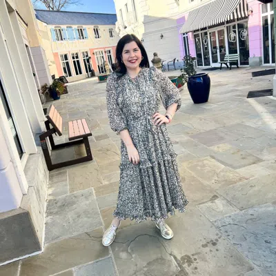 Merci 3/4 Sleeve Midi Leopard Dress In Grey In Gray